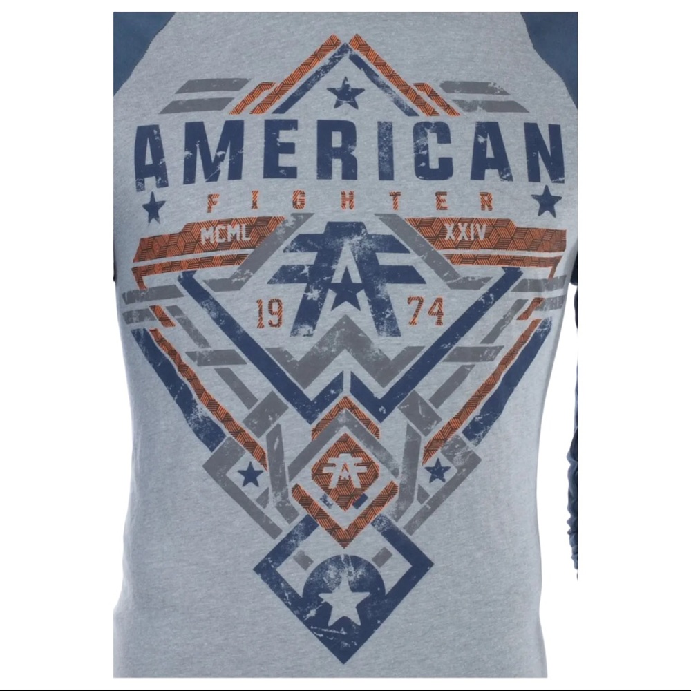 American Fighter Mens Long Sleeve Hoodie LANE shirt Premium Gray - Picture 8 of 9